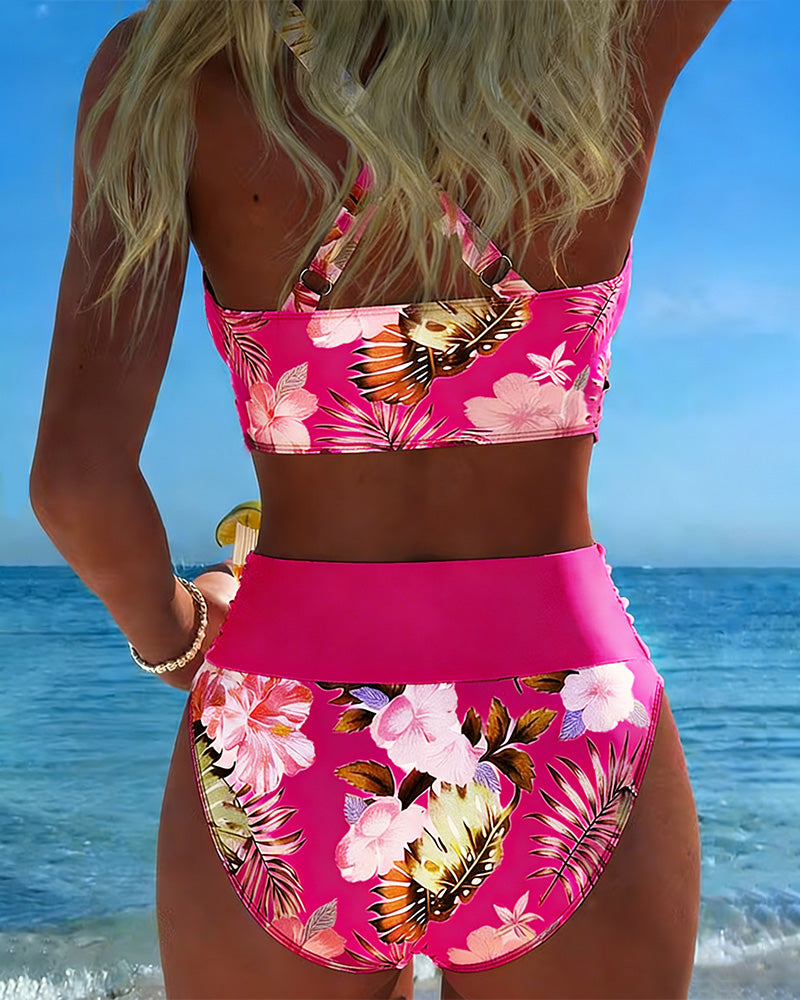 ÁNGELA™ | Bikini Due Pezzi con Stampa Floreale e Dettagli a Contrasto