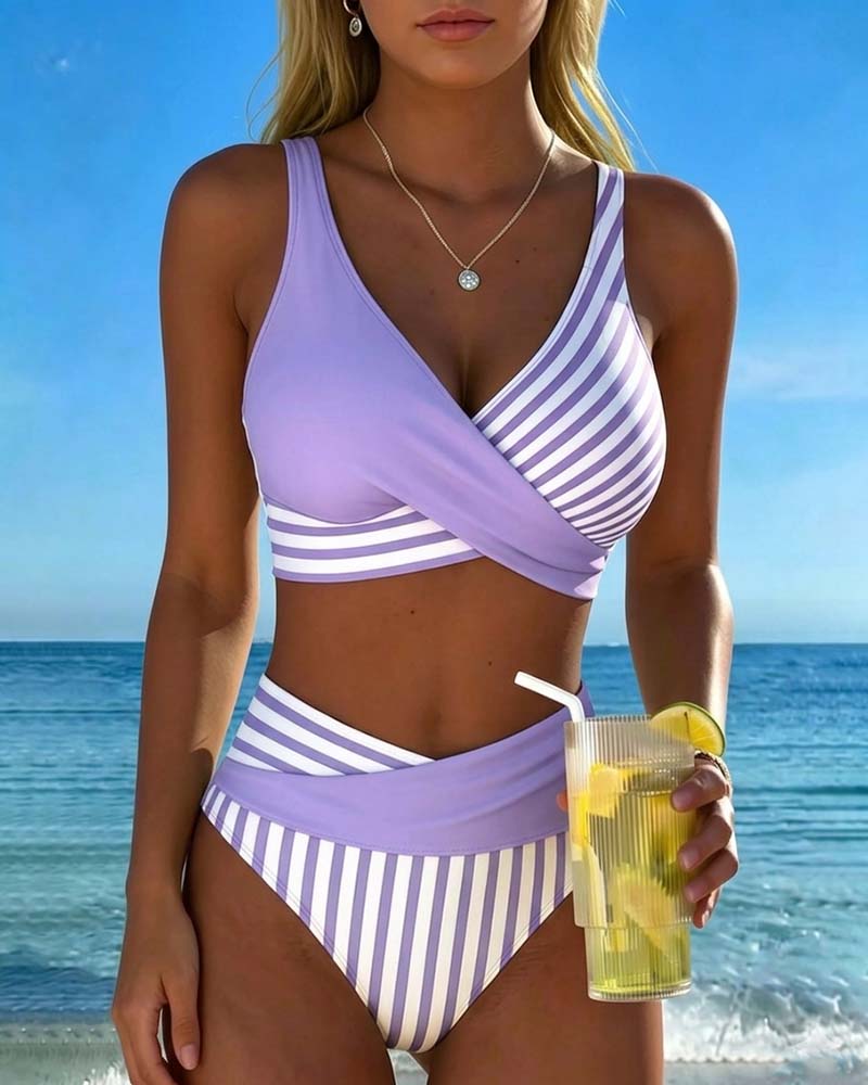 EVA™ | Printed Striped Cross-Back Bikini