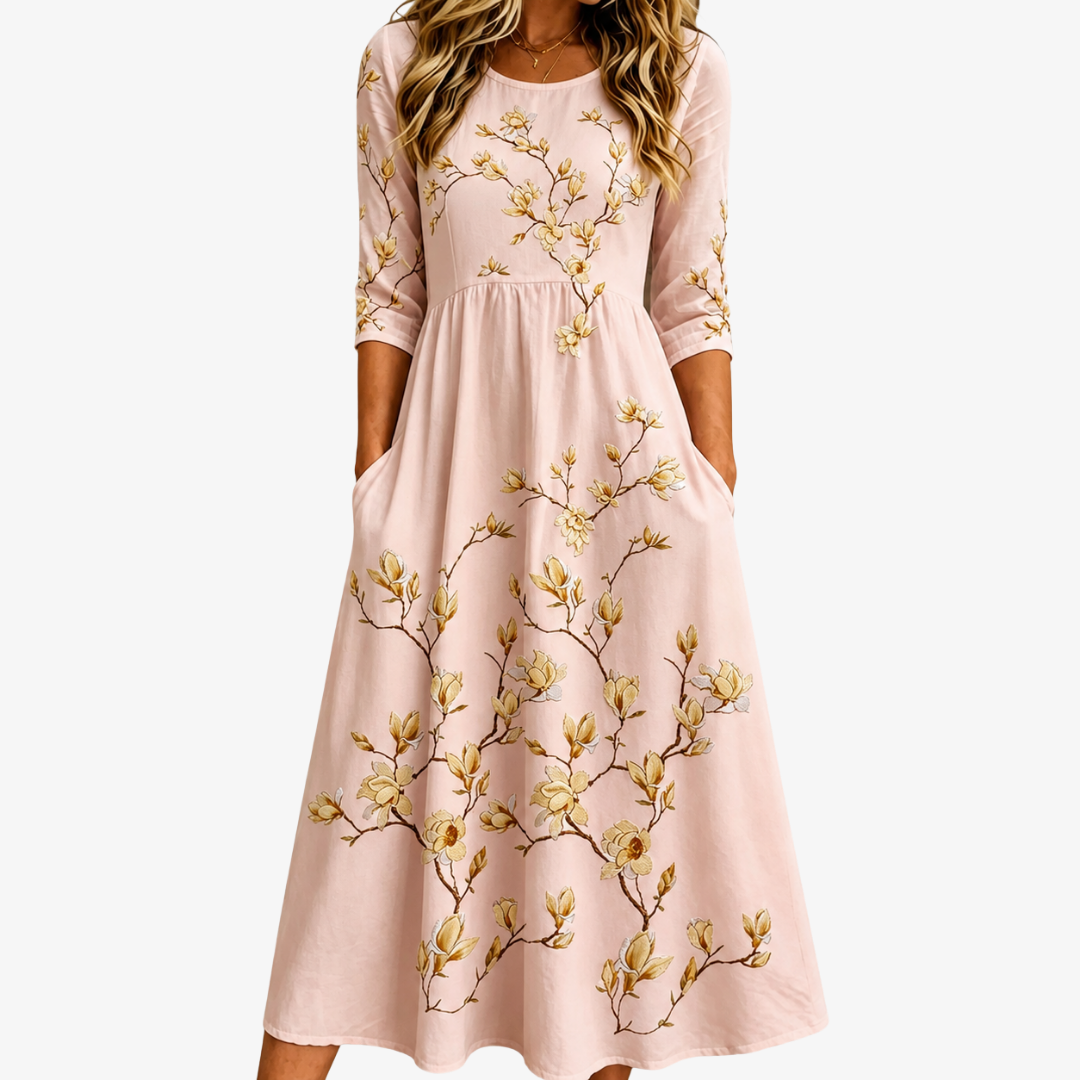 Abito Midi Pocket Golden Magnolia Bloom