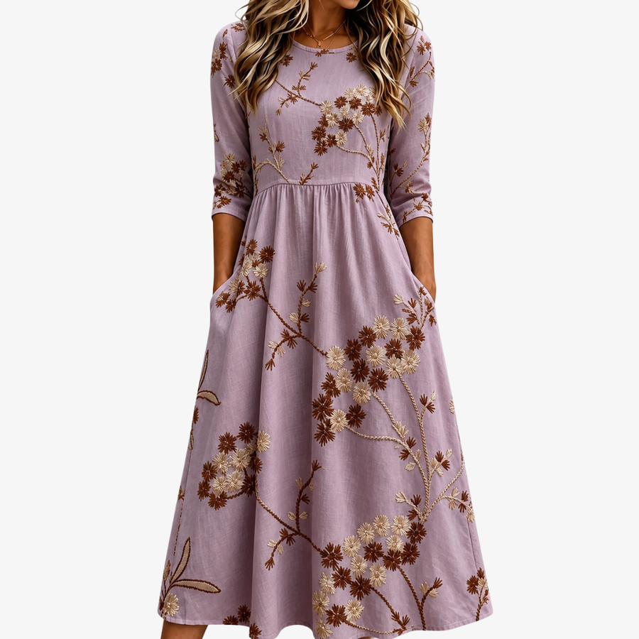 Abito Midi con Tasche e Fantasia Floreale Heather Meadow
