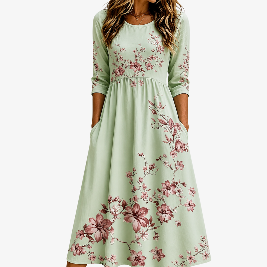 Abito Midi con Tasche Sage Blossom Grace