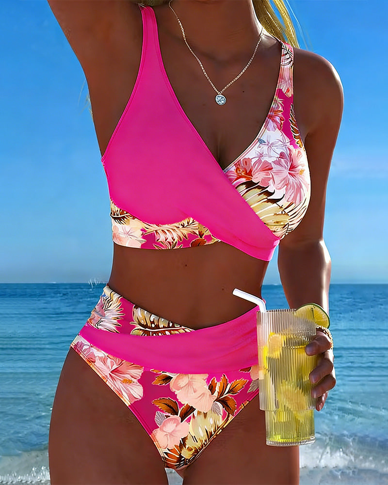 ÁNGELA™ | Bikini Due Pezzi con Stampa Floreale e Dettagli a Contrasto