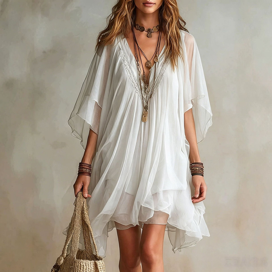 Abito da spiaggia in chiffon con scollo a V