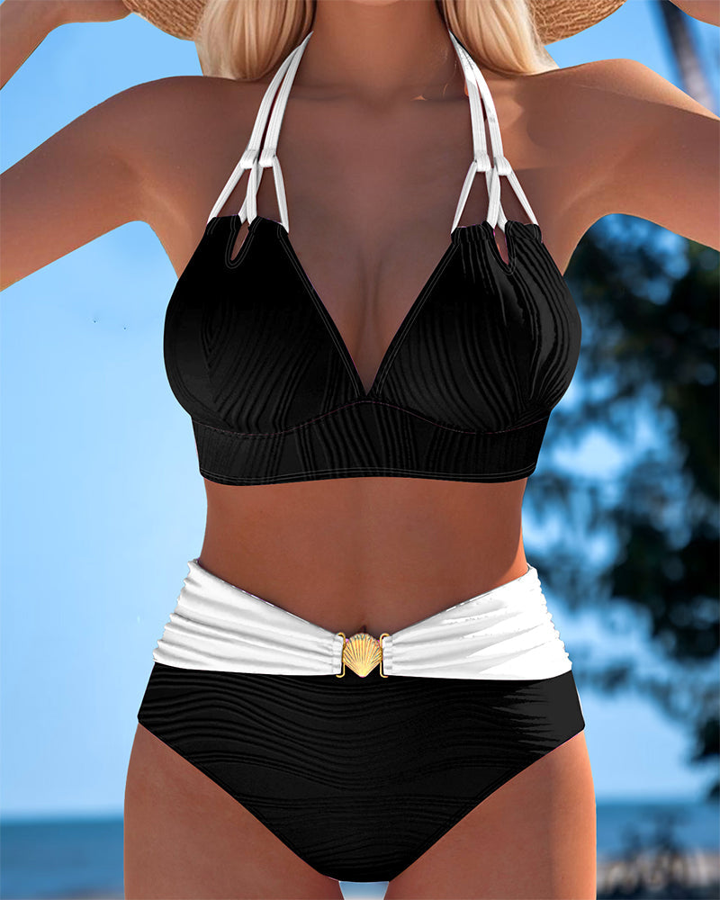 LOLA™ | Costume da bagno a vita alta con spalline doppie e dettagli a contrasto