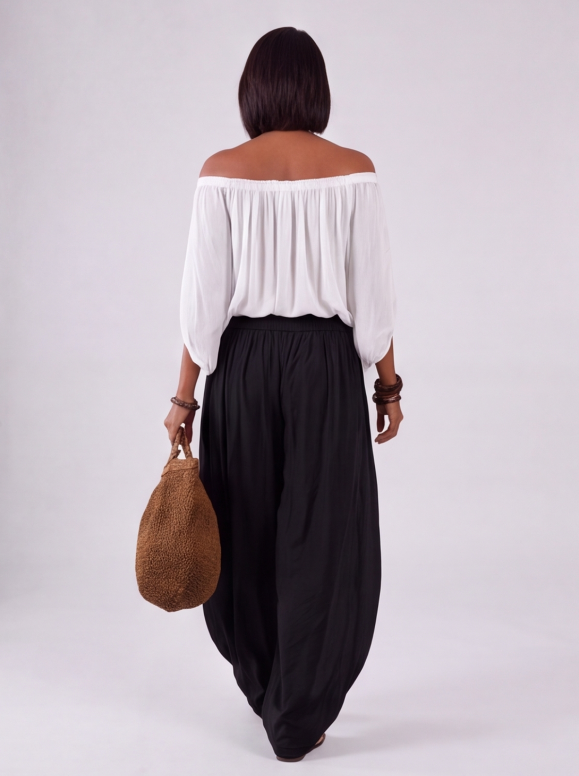 Luna - Completo con spalle scoperte e pantaloni Grigio-Bianco