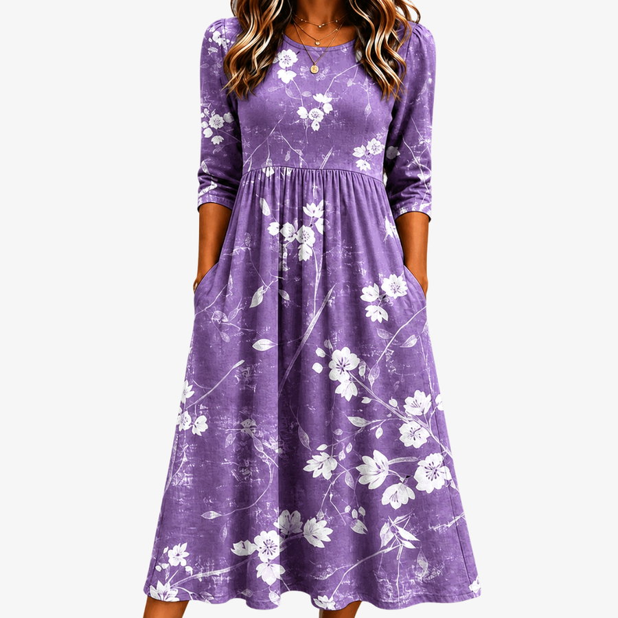 Abito Midi Comfort Pocket Fiore di Lavanda
