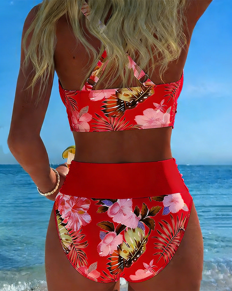 ÁNGELA™ | Bikini Due Pezzi con Stampa Floreale e Dettagli a Contrasto