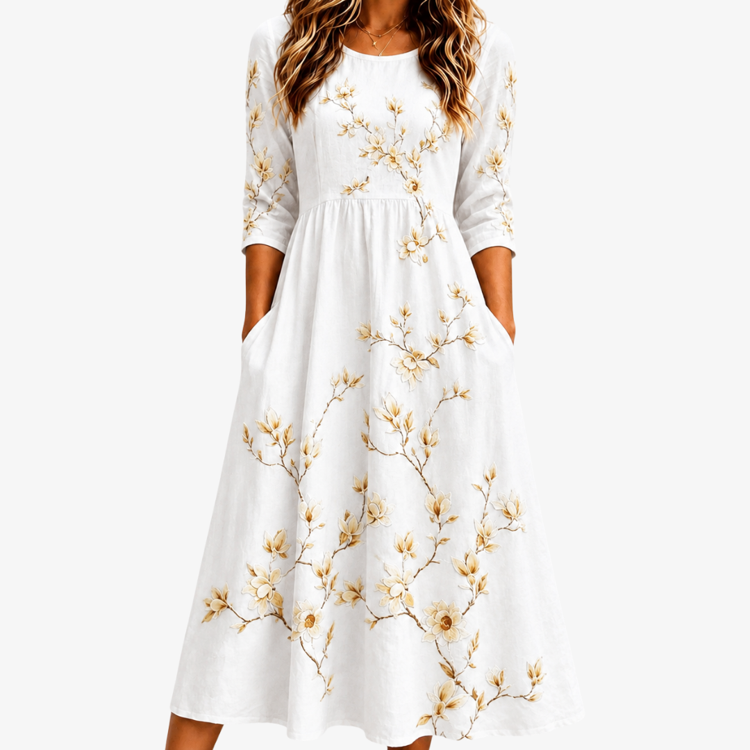 Abito Midi con Tasche Ivory Blossom Grace