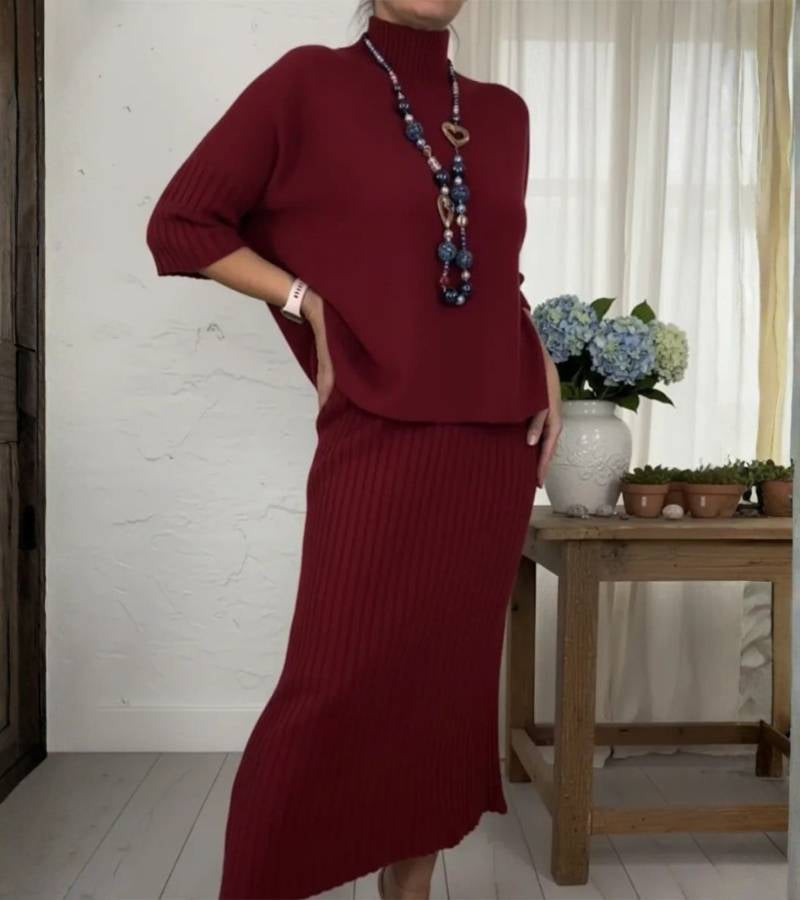 Debora | Insieme di Maglia con Gonna Midi a Coste