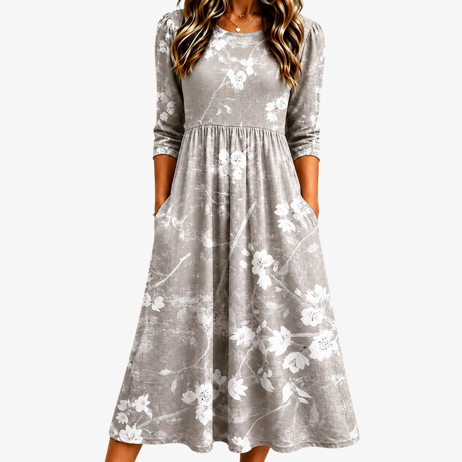 Abito Midi Pocket Silver Blossom Grace