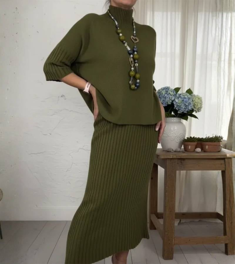 Debora | Insieme di Maglia con Gonna Midi a Coste