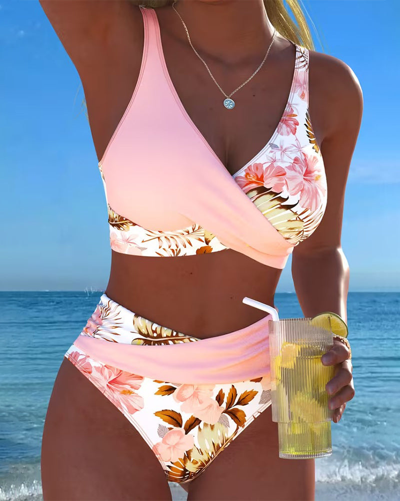 ÁNGELA™ | Bikini Due Pezzi con Stampa Floreale e Dettagli a Contrasto