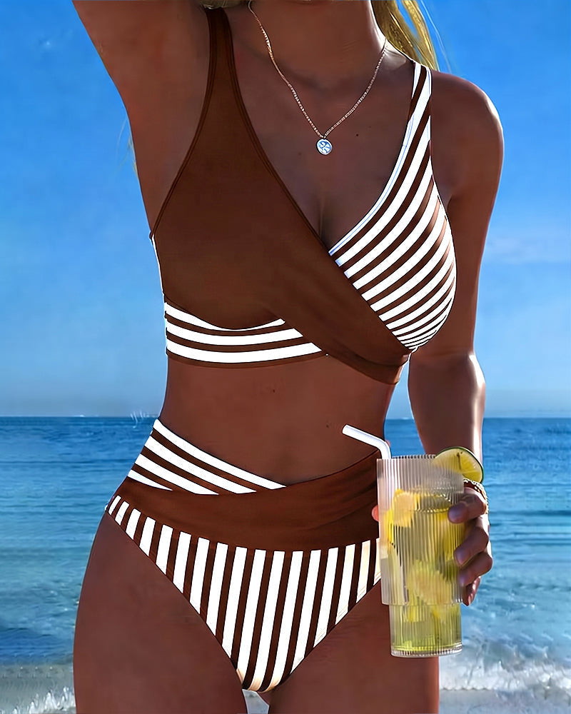 EVA™ | Printed Striped Cross-Back Bikini