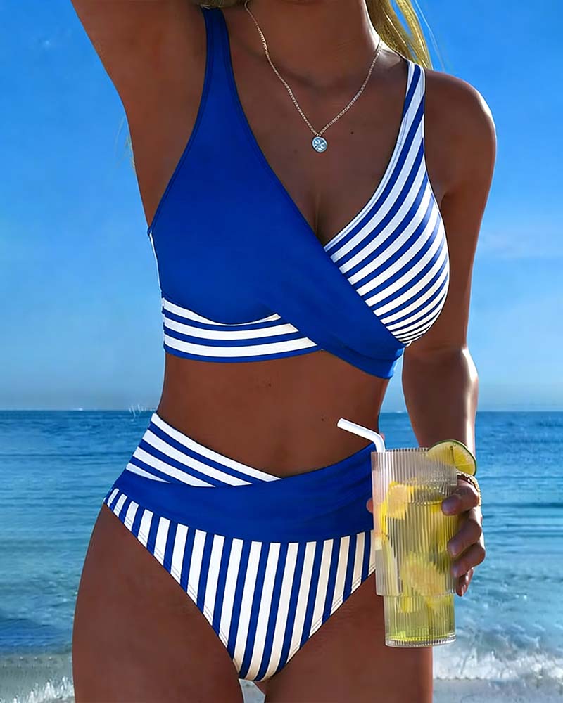 EVA™ | Printed Striped Cross-Back Bikini