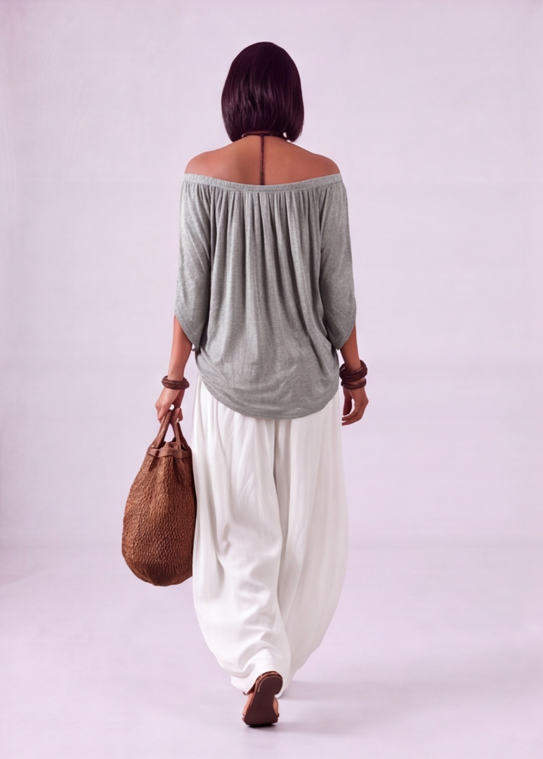 Luna - Completo con spalle scoperte e pantaloni Bianco-Nero