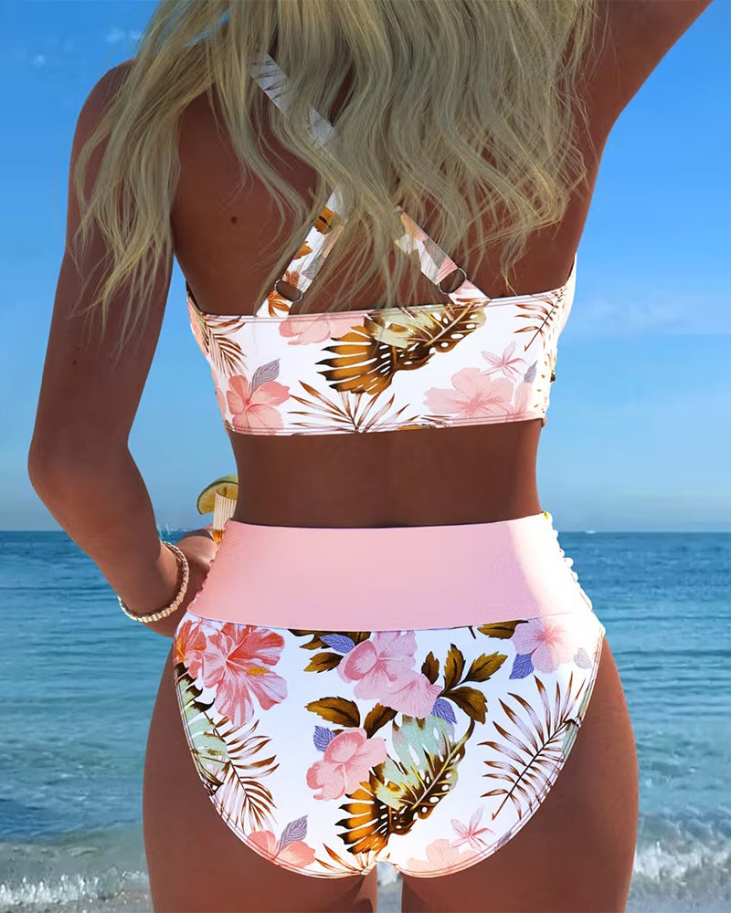 ÁNGELA™ | Bikini Due Pezzi con Stampa Floreale e Dettagli a Contrasto