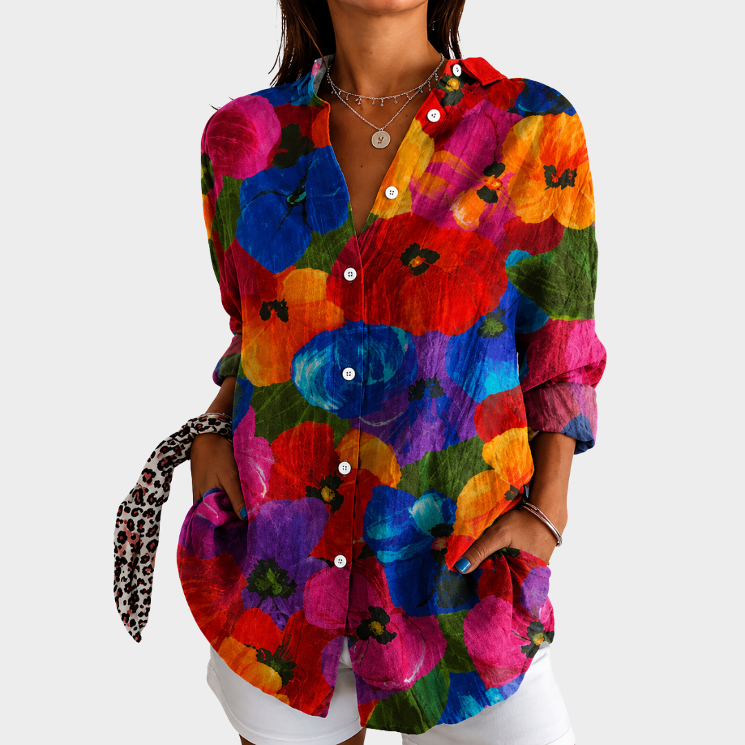 Blusa Vibrante con Fiori del Giardino