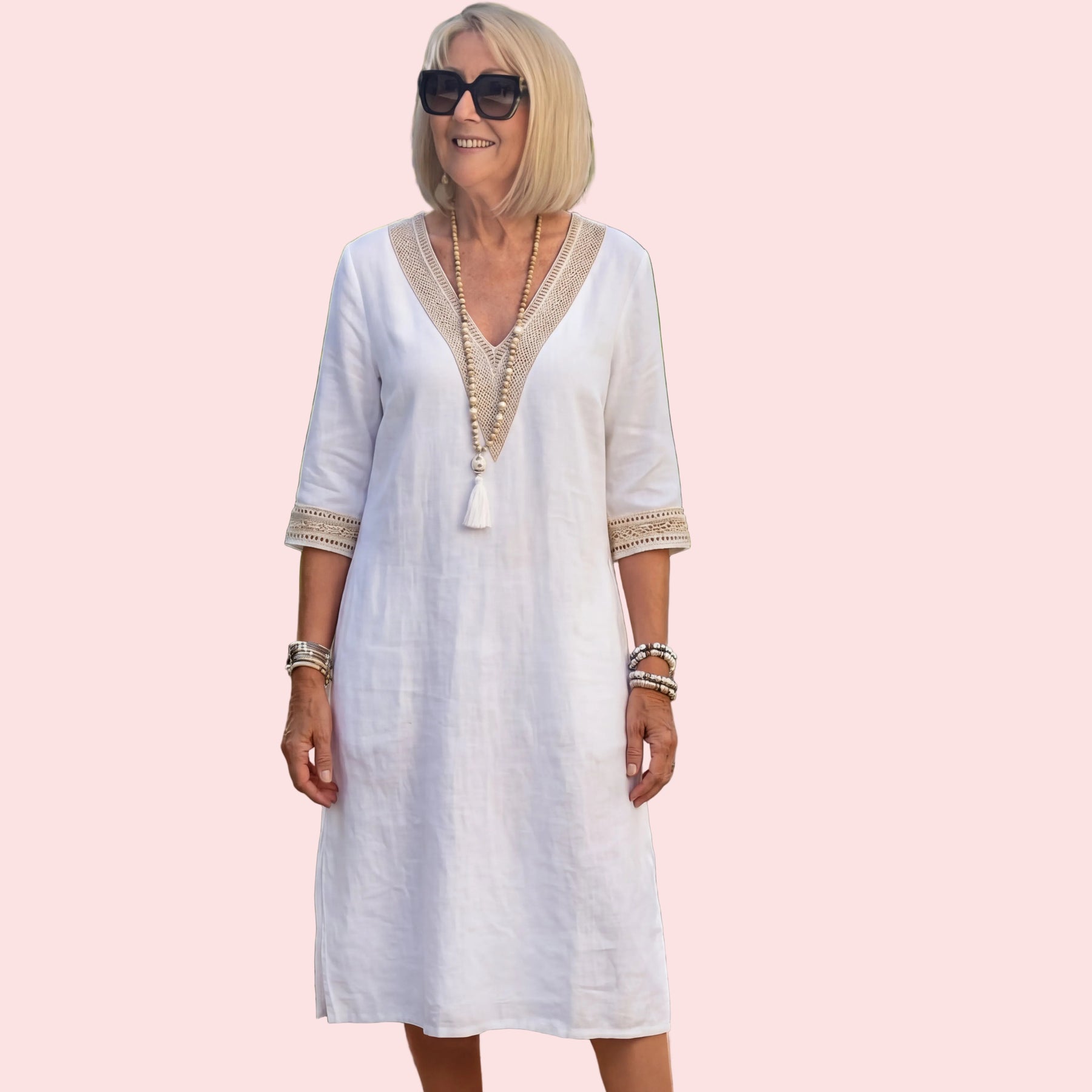 Élisa – Elegante vestito a maniche medie con scollo a V