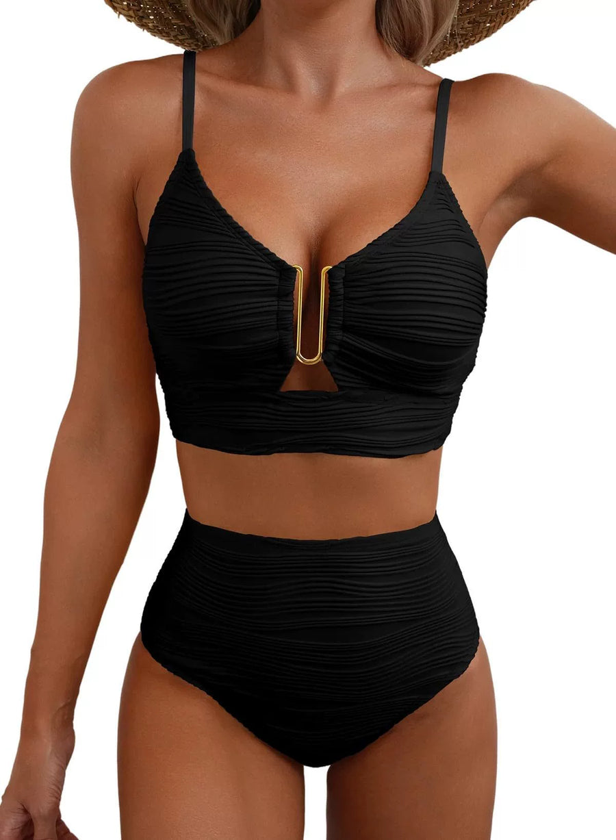 SIRENA | Set di Bikini a Vita Alta con U-Link Dorato