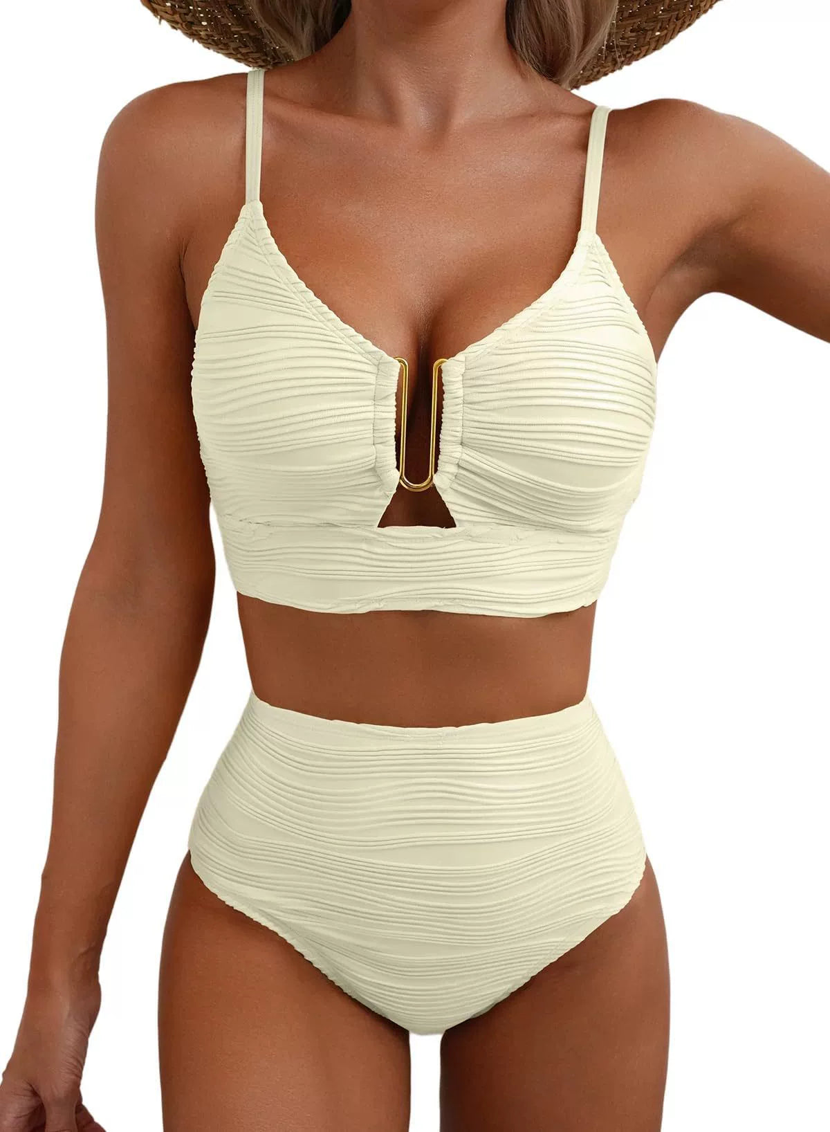 SIRENA | Set di Bikini a Vita Alta con U-Link Dorato