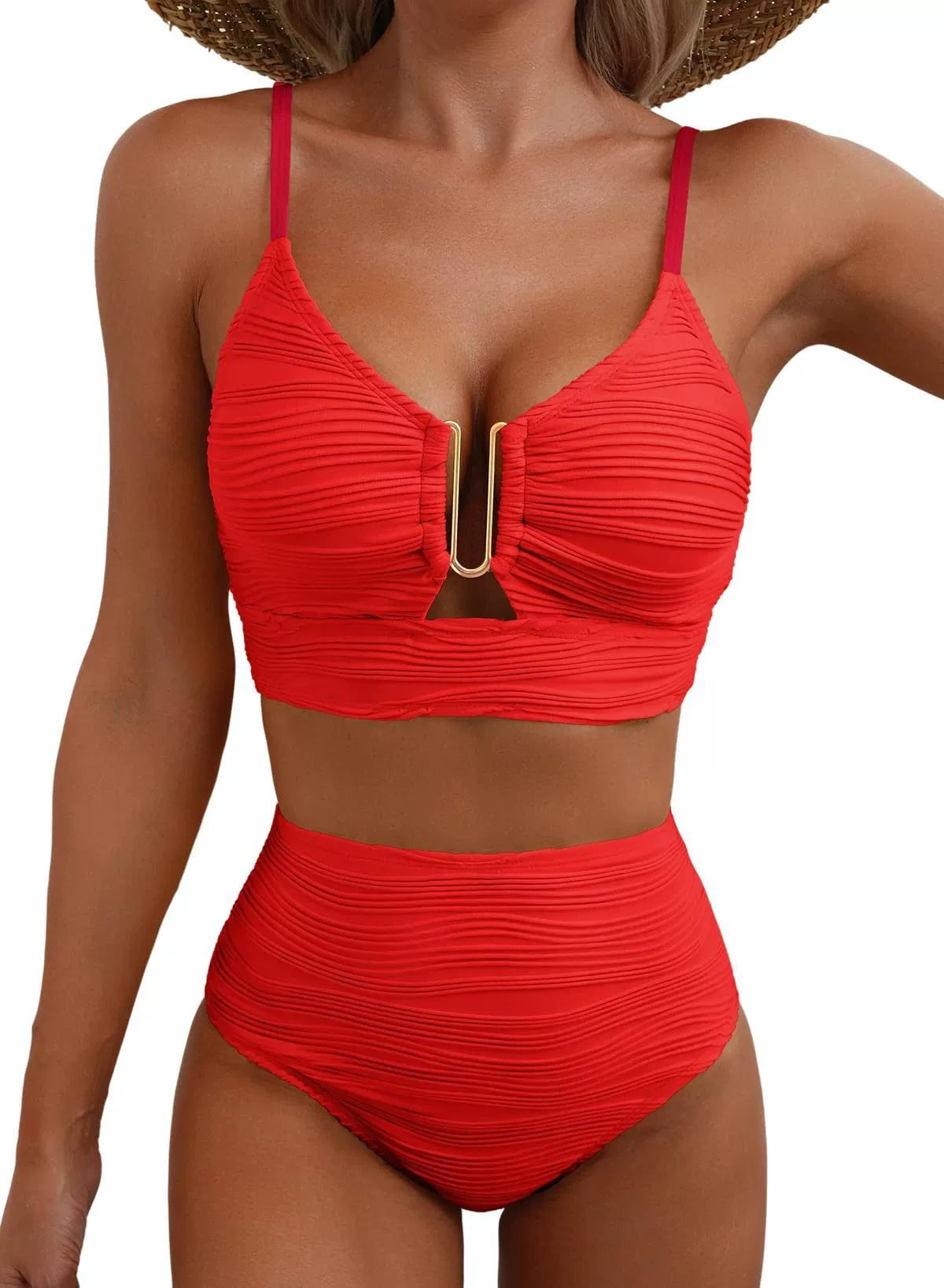 SIRENA | Set di Bikini a Vita Alta con U-Link Dorato