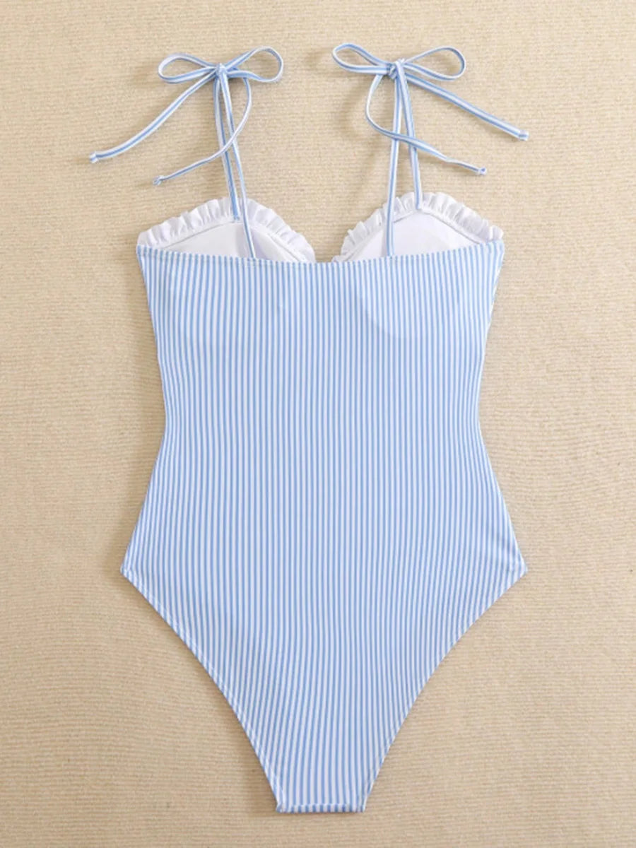 NAIA™ | Costume Modellante a Righe con Scollo Arricciato