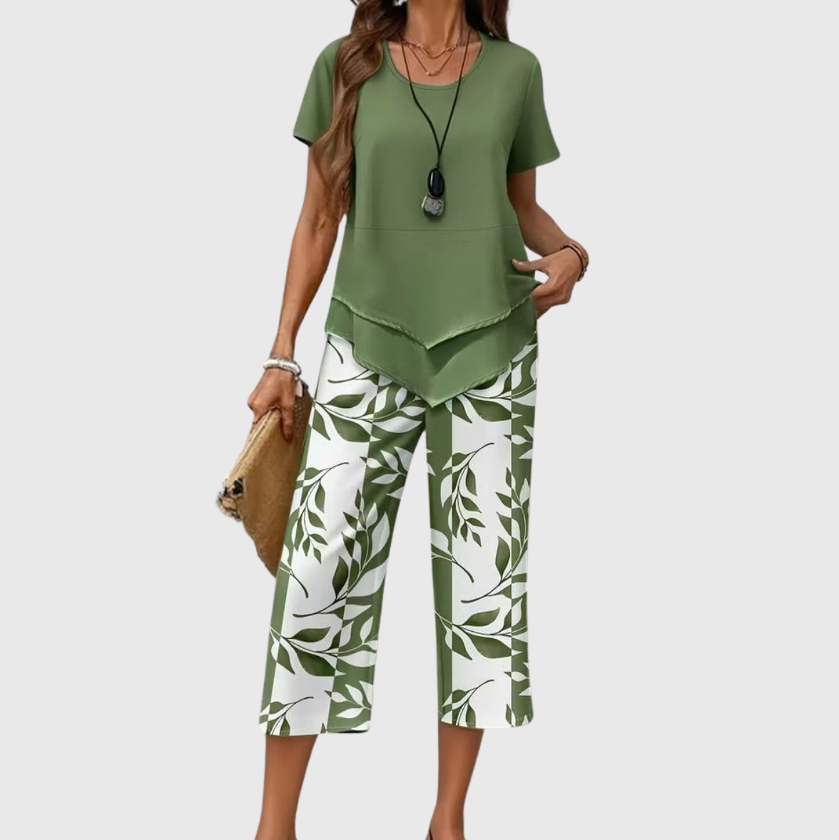 Avy™ | Completo Casual a Due Pezzi con Stampa Foglia