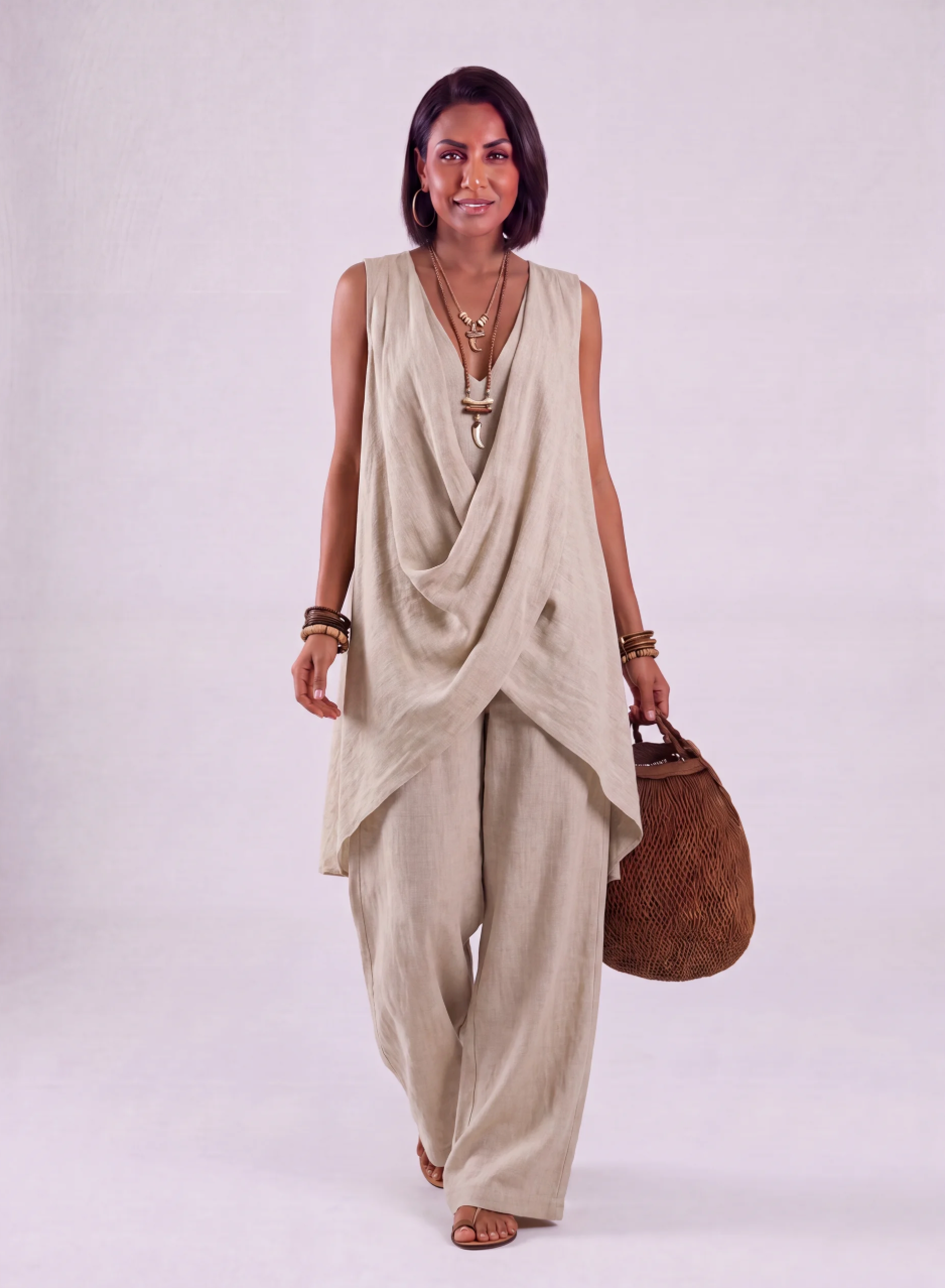 Ginevra | Set Drappeggiato con Pantaloni Larghi