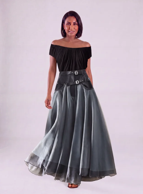Gonne in Tulle Patchwork Grigio Francese Moda Primavera