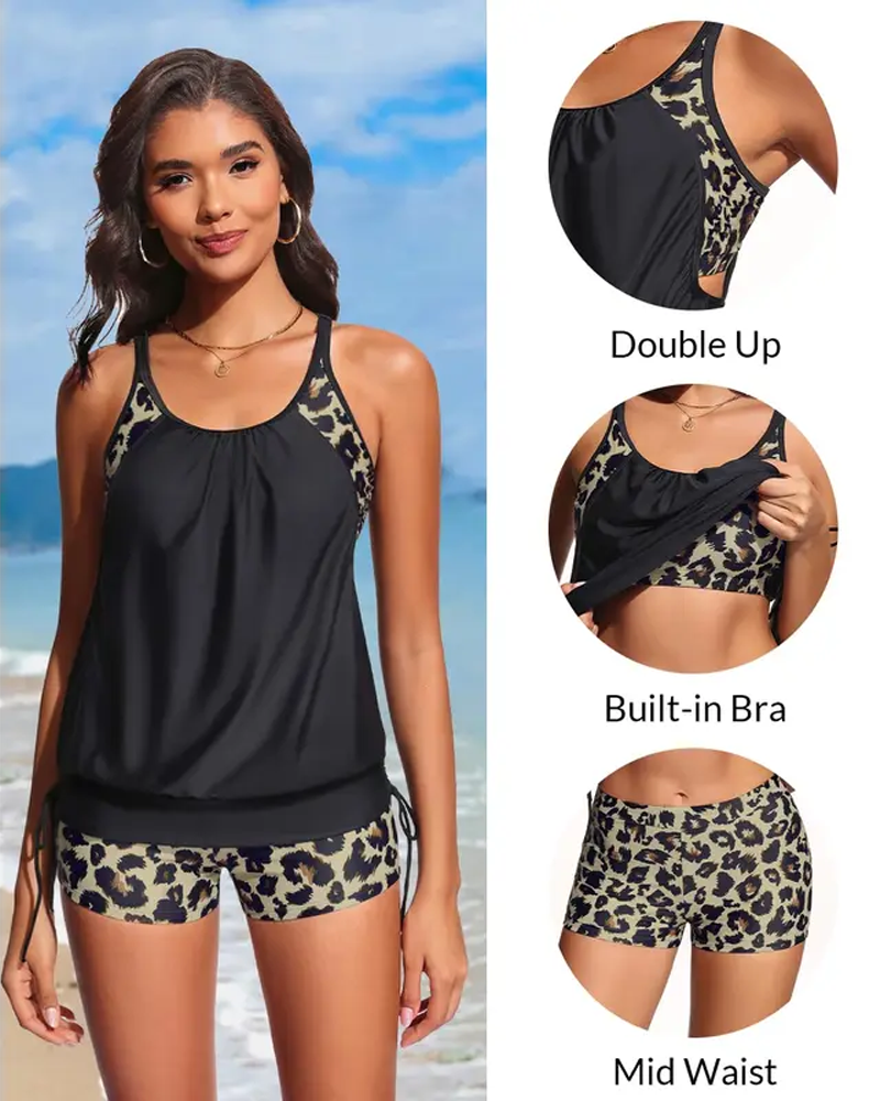 OLIVIA™ | Tankini Senza Maniche con Stampa Leopardo