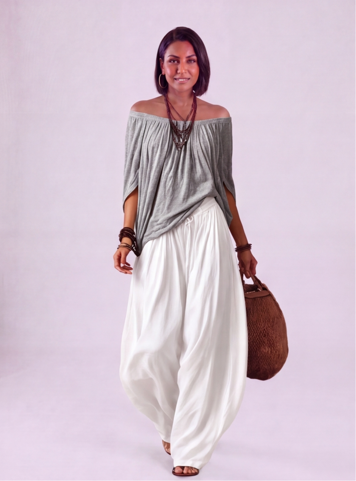 Luna - Completo con spalle scoperte e pantaloni Bianco-Nero