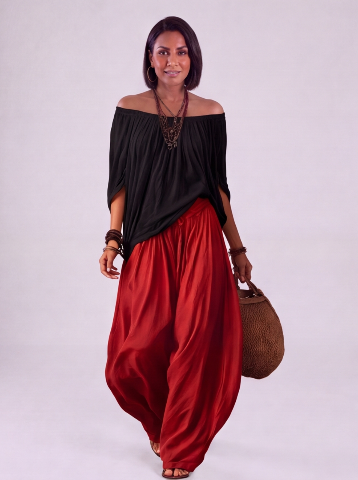 Luna - Completo con spalle scoperte e pantaloni Bianco-Nero