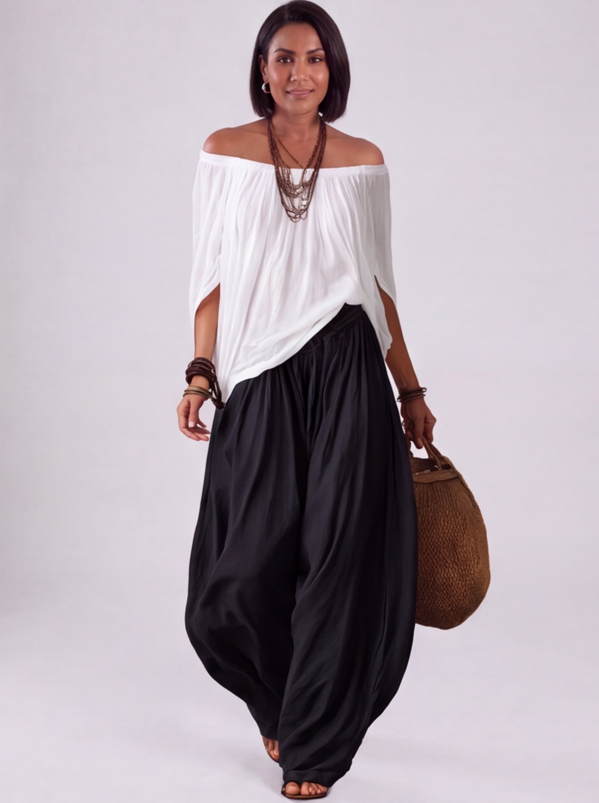 Luna - Completo con spalle scoperte e pantaloni Bianco-Nero