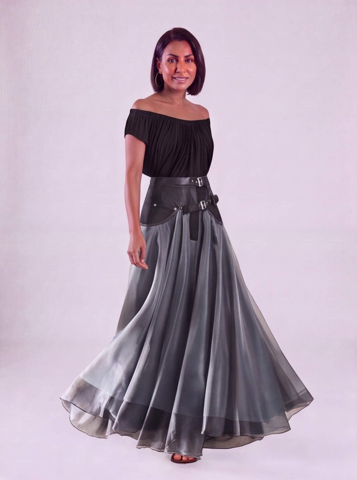 Gonne in Tulle Patchwork Grigio Francese Moda Primavera