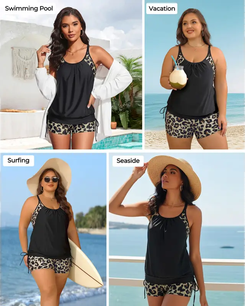 OLIVIA™ | Tankini Senza Maniche con Stampa Leopardo