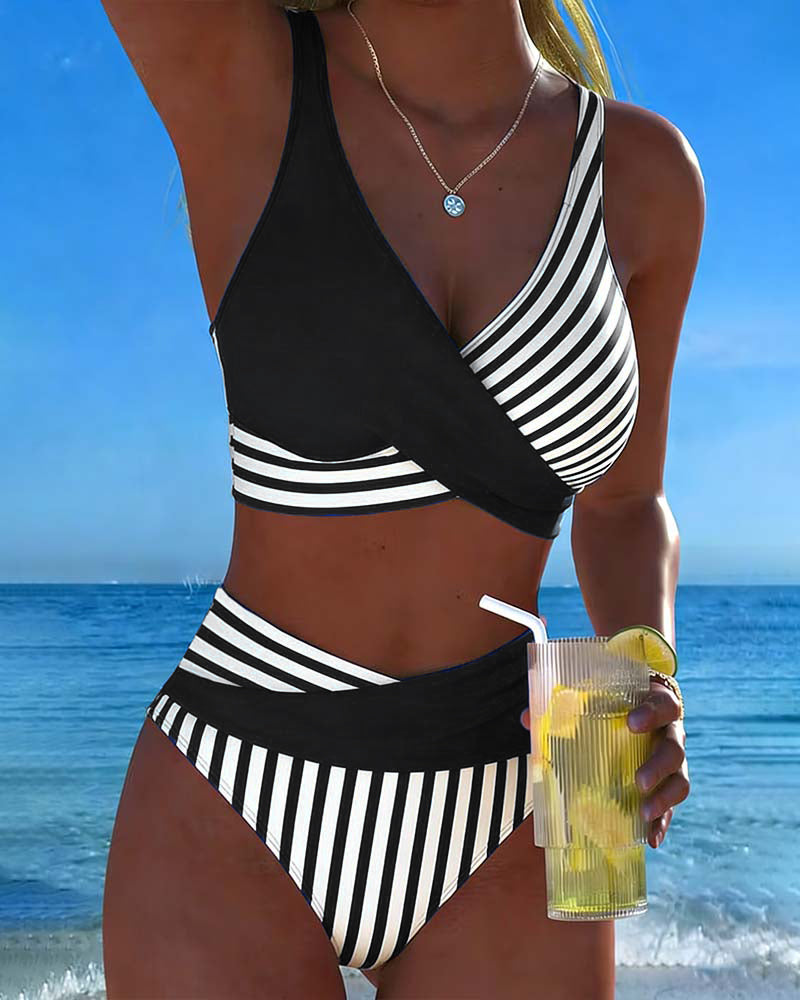 EVA™ | Printed Striped Cross-Back Bikini