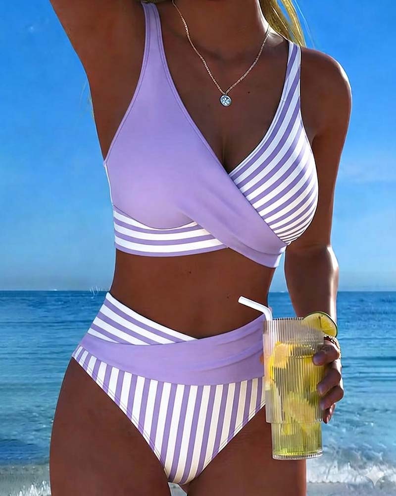 EVA™ | Printed Striped Cross-Back Bikini