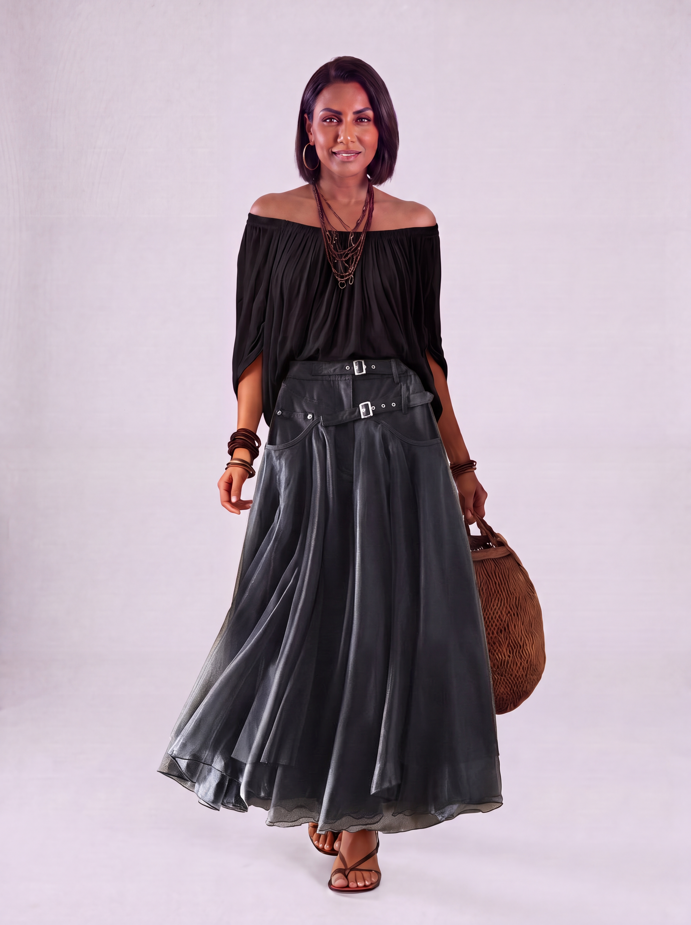 Gonne in Tulle Patchwork Grigio Francese Moda Primavera