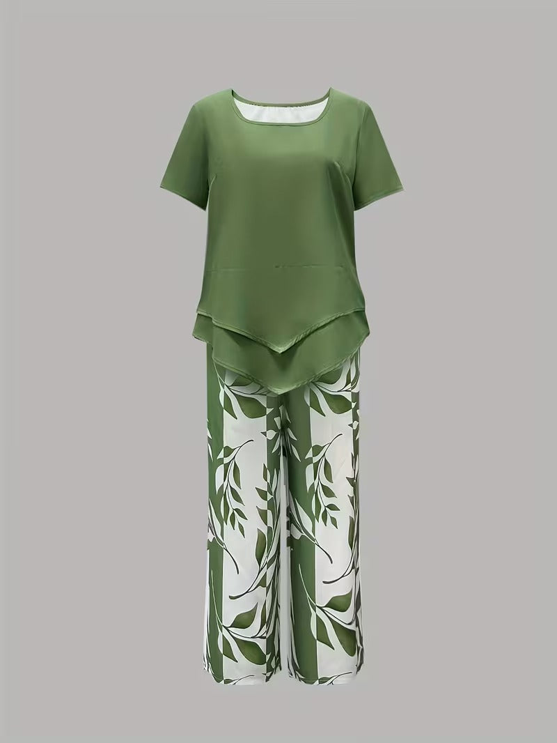 Avy™ | Completo Casual a Due Pezzi con Stampa Foglia
