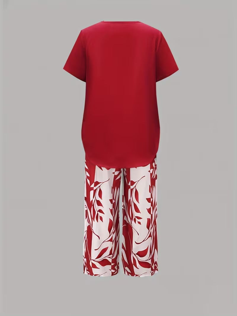 Avy™ | Completo Casual a Due Pezzi con Stampa Foglia