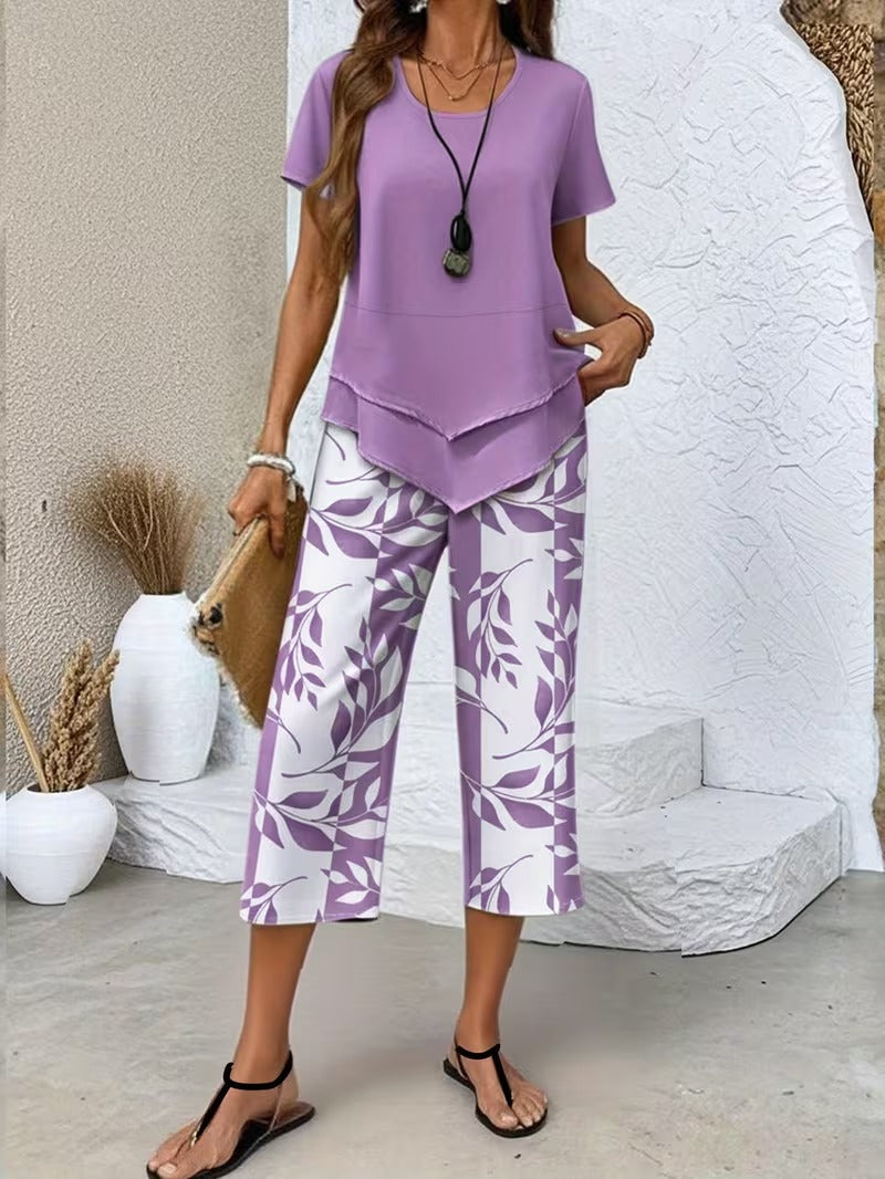 Avy™ | Completo Casual a Due Pezzi con Stampa Foglia