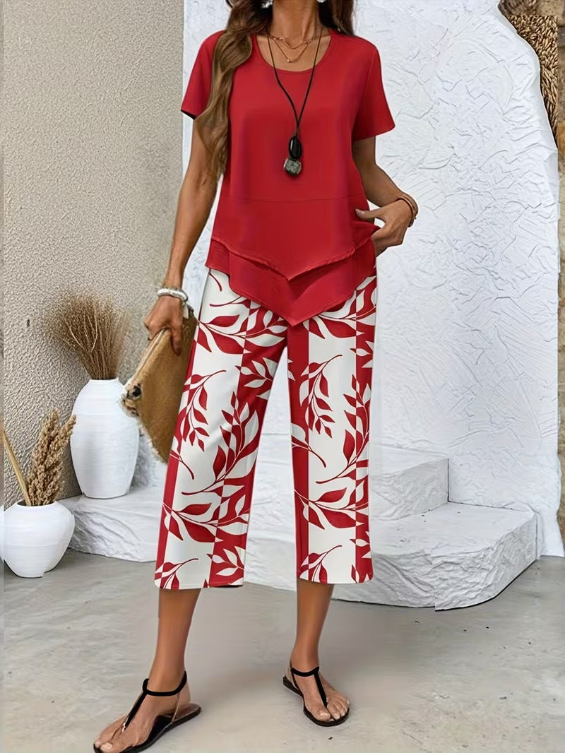 Avy™ | Completo Casual a Due Pezzi con Stampa Foglia