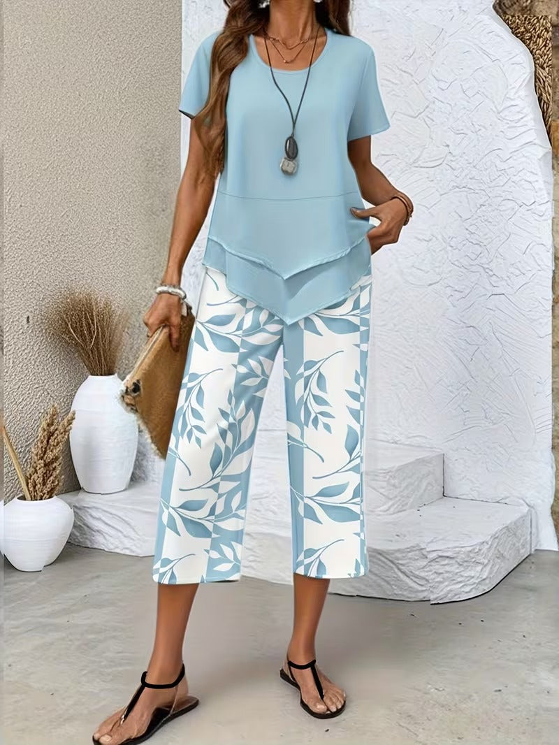 Avy™ | Completo Casual a Due Pezzi con Stampa Foglia