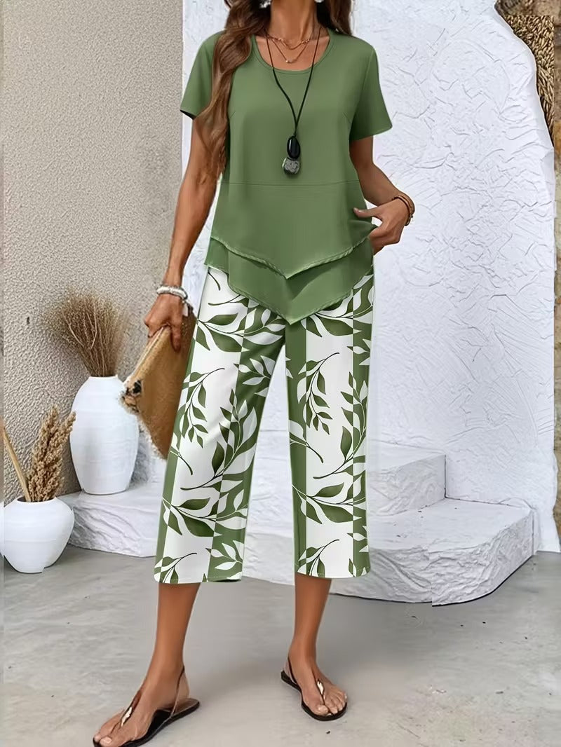 Avy™ | Completo Casual a Due Pezzi con Stampa Foglia