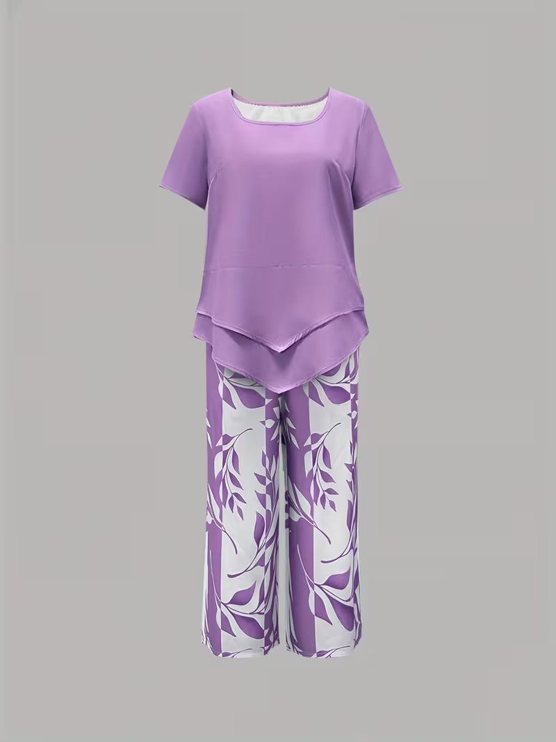 Avy™ | Completo Casual a Due Pezzi con Stampa Foglia