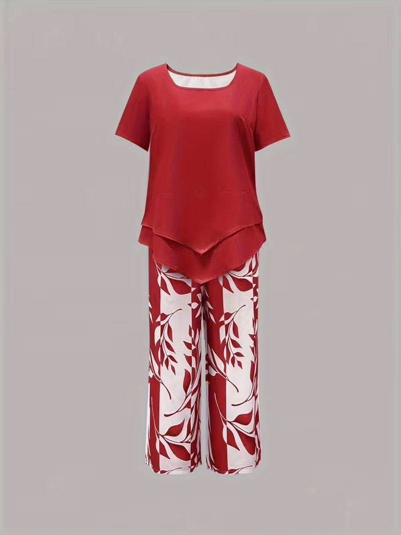 Avy™ | Completo Casual a Due Pezzi con Stampa Foglia