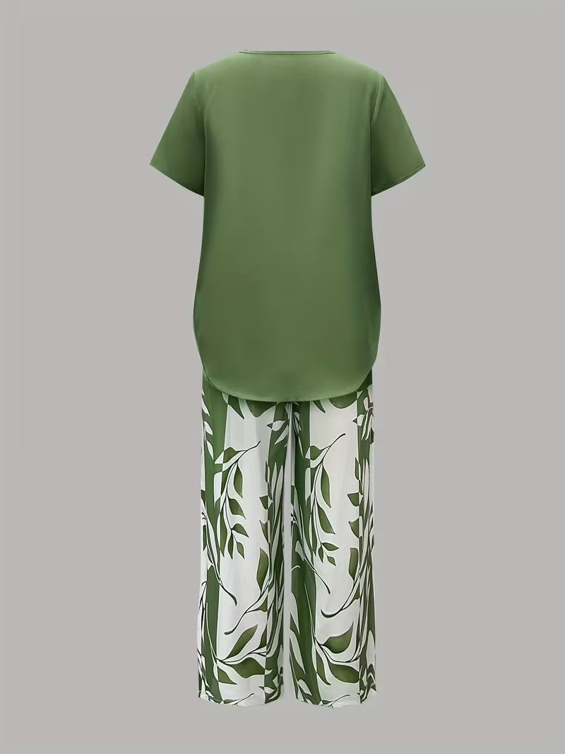 Avy™ | Completo Casual a Due Pezzi con Stampa Foglia